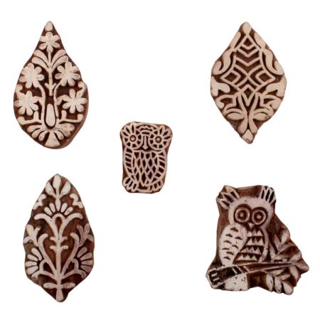 Set of 5 Piece New Mix Wooden Printing Blocks